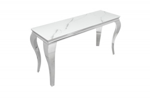 STOC!!! CONSOLA BAROCK 145CM, METAL ARGINTIU SI STICLA CARE IMITA MARMURA - Img 5