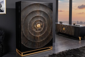STOC!!!!! DULAP BAR LIVING, GOLDEN SUNSET 140CM, LEMN DE MANGO, NEGRU/AURIU, COD 44252