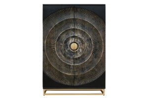 STOC!!!!! DULAP BAR LIVING, GOLDEN SUNSET 140CM, LEMN DE MANGO, NEGRU/AURIU, COD 44252 - Img 5