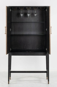 BUFET/BAR BLOOMINGVILLE, 182 CM, BEJ/NEGRU/AURIU ANTICHIZAT, DIN LEMN DE STEJAR SI PIELE ECOLOGICA, STIL MODERN, B2 - Img 6
