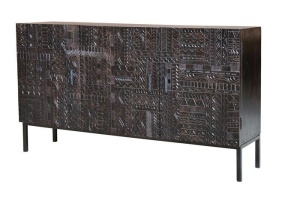 BUFET HIEROGLYPH 150CM, MARO/NEGRU, DIN LEMN MASIV DE MANGO, GINER Y COLOMER - Img 4