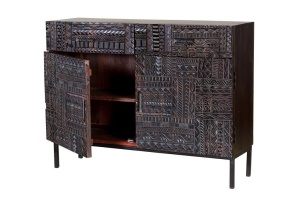 BUFET HIEROGLYPH 6821, MARO INCHIS/NEGRU, DIN LEMN DE MANGO SI METAL, STIL INDUSTRIAL G&C - Img 3