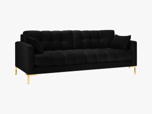 CANAPEA MAMAIA, 3 LOCURI, 177 CM, NEGRU 19/AURIU, TAPITERIE DIN CATIFEA, DESIGN DEOSEBIT
