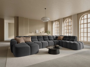 COLTAR LISA, DREAPTA, 7 LOCURI, 387 CM, GRI INCHIS, TAPITERIE DIN CATIFEA, DESIGN DEOSEBIT