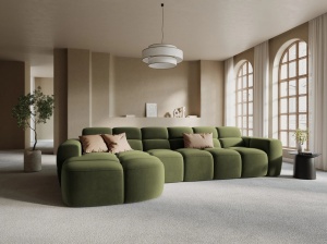 COLTAR LISA, STANGA, 5 LOCURI, 310 CM, VERDE OLIVE, TAPITERIE DIN CATIFEA, DESIGN DEOSEBIT