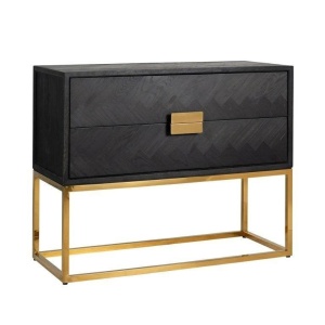 COMODA BLACKBONE, 108 CM, NEGRU/AURIU, DIN FURNIR DE STEJAR SI METAL, STIL MODERN, B2