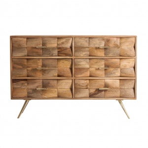 COMODA CU SERTARE KUSEL REF. 26730, NATURAL/AURIU, STIL CONTEMPORAN, DIN FIER COMBINAT CU LEMN DE ULM, VIC
