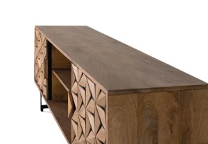 COMODA TV LIVING 147CM, NATURAL/NEGRU, DIN LEMN DE MANGO SI METAL, MODEL DEOSEBIT - Img 4