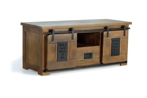 COMODA TV RALE 1330, MARO/NEGRU, DIN LEMN DE MANGO/METAL, STIL INDUSTRIAL G&C