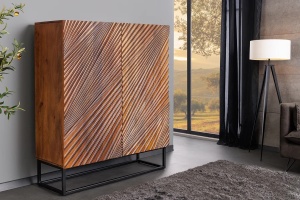 DULAP LIVING 120CM, LINE ART, MARO/NATUR, DIN LEMN MASIV DE MANGO, MDF SI CADRUL DIN METAL - Img 2