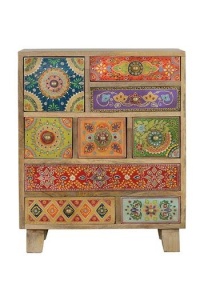 DULAPIOR CU MOTIVE PICTATE MANUAL TURAM, MARO/MULTICOLOR, LEMN MASIV DE MANGO, STIL VINTAGE - Img 6