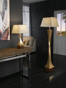 LAMPADAR DECO, 172 CM, AURIU/ECRU, DIN METAL, LEMN SI PANZA, STIL MODERN