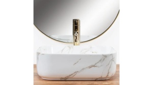 LAVOAR REA DEMI MINI, AIAX SHINY, EFECT DE MARMURA ALBA, 40 CM, DIN CERAMICA, CALITATE SUPERIOARA - Img 2
