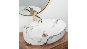 LAVOAR REA QUEEN, CARRARA SHINY, 55 CM, EFECT DE MARMURA ALBA, DIN CERAMICA, CALITATE SUPERIOARA