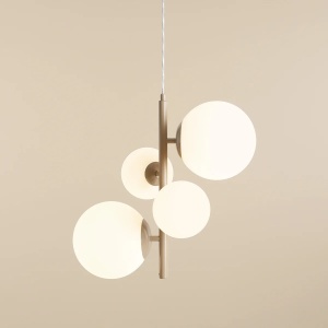 LUSTRA BLOOM, 4 BRATE, 120 CM, BEJ, DIN STICLA SI METAL, STIL MODERN - Img 3