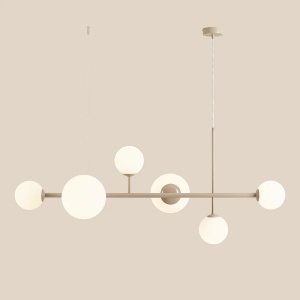 LUSTRA DIONE, 6 BRATE, 110 CM, BEJ, DIN STICLA SI METAL, STIL MODERN - Img 2