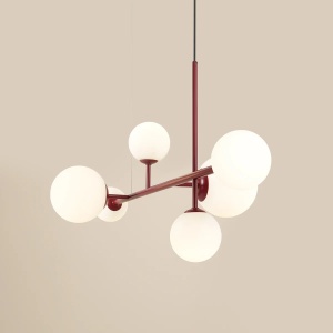 LUSTRA DIONE, 6 BRATE, 110 CM, ROSIE, DIN STICLA SI METAL, STIL MODERN - Img 2
