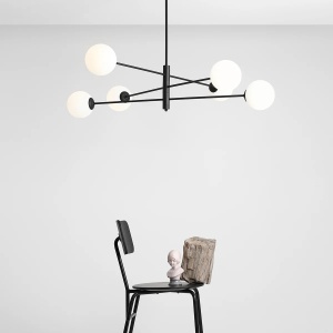 LUSTRA HOMME, 6 BRATE, 61 CM, NEAGRA, DIN STICLA SI METAL, STIL MODERN - Img 3
