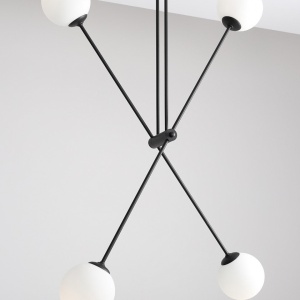 LUSTRA OHIO, 4 BRATE, 120 CM, NEAGRA, DIN STICLA SI METAL, STIL MODERN - Img 2