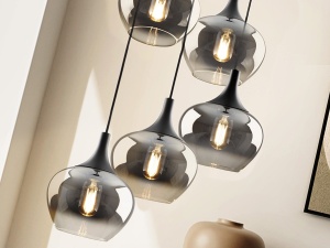 LUSTRA/PLAFONIERA OPAZ, 48CM, NEGRU MAT/FUMURIU, DIN METAL SI STICLA, STIL MODERN - Img 2