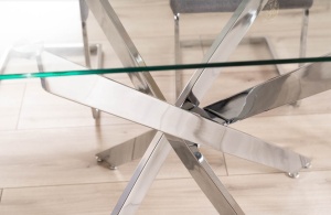 MASA DINING AGIS II, 140 CM, TRANSPARENT/CROM, BLAT DIN STICLA SECURIZATA SI METAL, STIL MODERN - Img 4