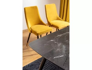 MASA DINING CYRYL I, 140 CM, EFECT DE MARMURA NEAGRA/NEGRU/AURIU, DIN MDF, STICLA SECURIZATA SI METAL, STIL MODERN - Img 6