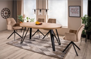 MASA DINING EXTENSIBILA GALAXY, 100/168 CM, STEJAR ARTISAN/NEGRU, BLAT DIN PAL LAMINAT SI PICIOARE DIN METAL, STIL MODERN - Img 1
