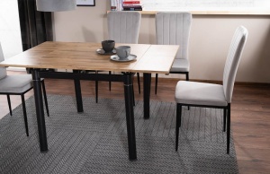 MASA DINING EXTENSIBILA GD-082, STEJAR/NEGRU MAT, 80(131)X80, DIN MDF, FURNIR SI METAL, STIL MODERN, SIGNAL - Img 3
