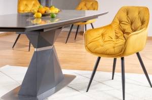 MASA EXTENSIBILA CORTEZ, 160/210 CM, EFECT DE MARMURA GRI/ANTRACIT/CROM, DIN CERAMICA, MDF SI METAL, STIL MODERN - Img 8