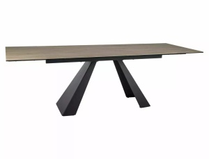 MASA EXTENSIBILA SALVADORE SABBIA, MARO DESCHIS/NEGRU MAT, 160/240 CM, DIN STICLA SECURIZATA, CERAMICA SI METAL, STIL MODERN - Img 1