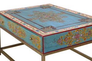 MASUTA DE CAFEA 46x90CM, MULTICOLOR/AURIU, DIN LEMN DE MANGO SI METAL, STIL VINTAGE - Img 6