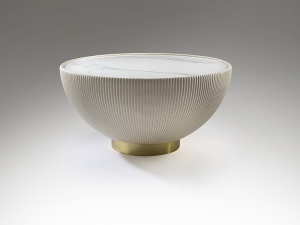 MASUTA DE CAFEA CANDY, 72 CM, EFECT DE MARMURA ALBA/AURIU/ALB, BLAT DIN PIATRA SINTERIZATA SI PICIOR DIN PIELE SI METAL, STIL MODERN - Img 4