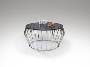 MASUTA DE CAFEA CIROS, 90 CM, FUMURIU/CROM, BLAT DIN STICLA SI PICIOR DIN METAL, STIL MODERN - Img 5