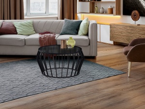 MASUTA DE CAFEA CIROS, 90 CM, FUMURIU/NEGRU MAT, BLAT DIN STICLA SI PICIOR DIN METAL, STIL MODERN