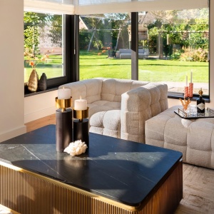 MASUTA DE CAFEA IRONVILLE, 140 CM, NEGRU/AURIU, DIN MDF, MARMURA SI METAL, RICHMOND INTERIORS - Img 4