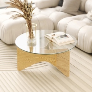 MASUTA DE CAFEA MADERA, CONFECTIONATA DIN LEMN DE FRASIN SI EUCALIPT SI BLAT DIN STICLA, STIL MODERN - Img 3