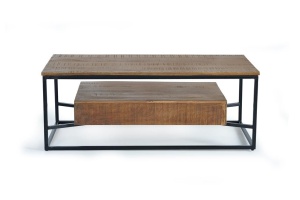 MASUTA DE CAFEA MOON 120CM, MARO/NEGRU, DIN LEMN DE MANGO SI METAL, STIL MODERN - Img 7