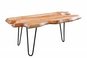 MASUTA DE CAFEA, WILD 100CM, LEMN MASIV DE SALCAM SI METAL, NATUR/NEGRU, MODEL DEOSEBIT - Img 5