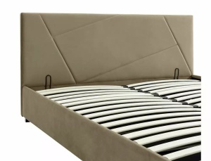 PAT DORMITOR COLUMBIA, CU SPATIU DE DEPOZITARE, 140 CM, BEJ BLUVEL 28, TAPITERIE DIN CATIFEA, STIL MODERN - Img 2