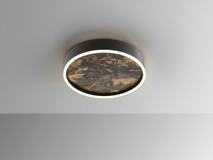 PLAFONIERA STONE, 40CM, NEGRU MAT/GRI, DIN METAL SI ARDEZIE SINTETICA, STIL MODERN - Img 2