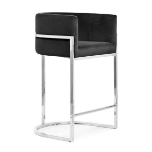 SCAUN DE BAR CASINO, 70 CM, NEGRU/CROM, TAPITERIE DIN CATIFEA SI PICIOARE DIN METAL, STIL MODERN, ATR