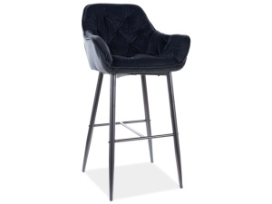 SCAUN DE BAR CHERRY H-1, NEGRU BLUVEL 19/NEGRU MAT, TAPITERIE DIN CATIFEA SI PICIOARE DIN METAL, STIL MODERN - Img 1