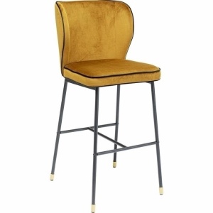 SCAUN DE BAR IRINA, CONFECTIONAR DIN CATIFEA SI METAL, GALBEN MUSTAR, STIL MODERN