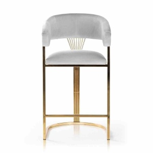SCAUN DE BAR MARCILLE, 60 CM, GRI/AURIU, TAPITERIE DIN CATIFEA SI PICIOARE DIN METAL, STIL MODERN, ATR - Img 2