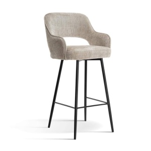 SCAUN DE BAR PIVOTANT MERCY, 60 CM, BEJ/NEGRU, TAPITERIE DIN STOFA SI PICIOARE DIN METAL, STIL MODERN, ATR