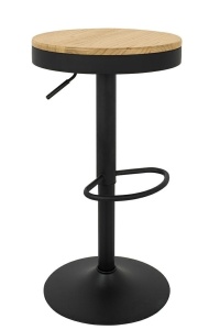 SCAUN DE BAR VOLT, REGLABIL, NEGRU/NATURAL, CONFECTIONAT DIN LEMN SI METAL, STIL INDUSTRIAL
