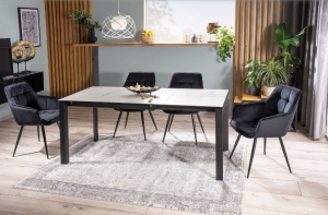 SCAUN DINING LILIA, NEGRU BLUVEL 19/NEGRU MAT, TAPITERIE DIN CATIFEA SI PICIOARE DIN METAL, STIL MODERN - Img 5
