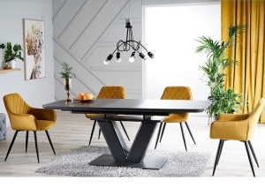 SCAUN DINING LINEA, CURRY BLUVEL 68/NEGRU MAT, TAPITERIE DIN CATIFEA SI PICIOARE DIN METAL, STIL MODERN - Img 4