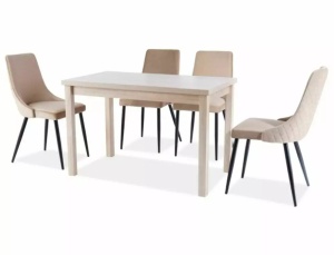 SCAUN DINING PIANO B, BEJ BLUVEL 28/NEGRU MAT, TAPITERIE DIN CATIFEA SI PICIOARE DIN METAL, STIL MODERN - Img 5