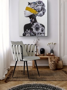 SCAUN DINING VENTURA, 77 CM, ALB/NEGRU, TAPITERIE DIN CATIFEA SI PICIOARE DIN METAL, STIL MODERN